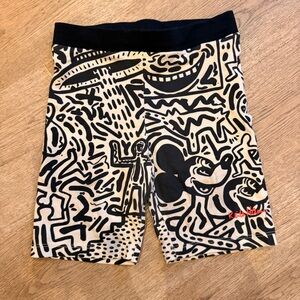 H&M Disney Keith Haring Mickey Mouse Black and Cream Abstract Print Bike Shorts